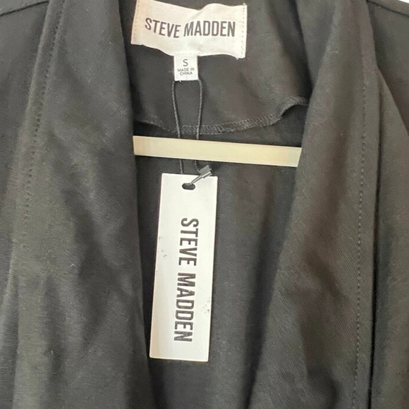 Steve Madden Black Drape Collar Jacket Faux Leather Sleeves NWT S - Picture 6 of 7